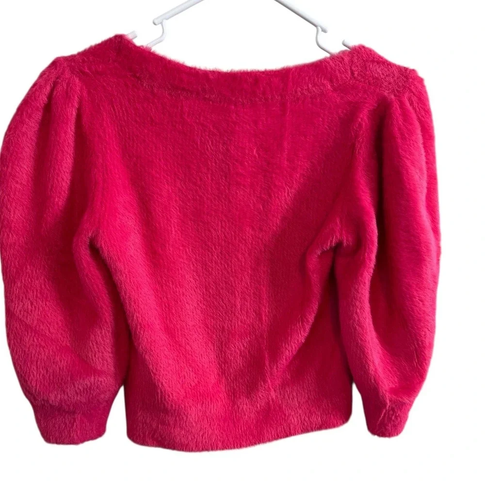 🔥Free People🩷🦋🩷 Pink Rose Fuzzy Puff Sleeve Square Neck Sweater‎ XS NEW$98